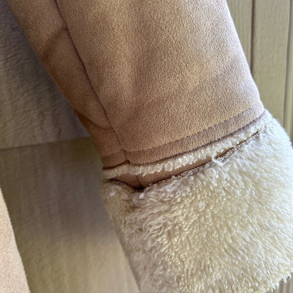 Hawke & Co faux sheep skin hoodie coat gold flecks external fur seams. - Picture 4 of 6